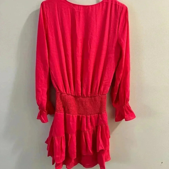 KRISA Draped Surplice Dress, Size X-Small Long Sleeve Cocktail Party-Watermelon - Picture 2 of 8
